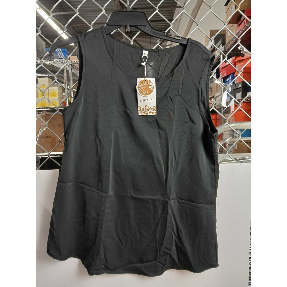 NWT MEILANZJ Women's Black Sleeveless Chiffon Tank Top Blouse, Medium